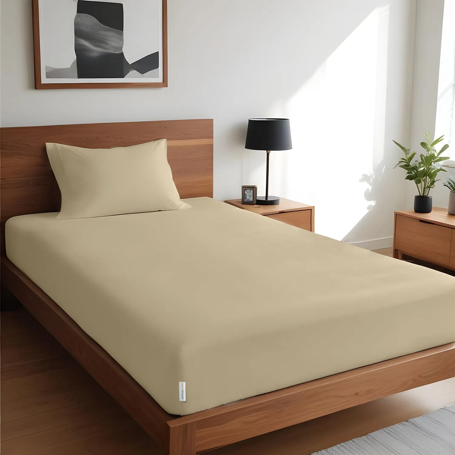 100% Egyptian Cotton 3PC Fitted Sheet 120X200 25CM Cotton Home Sateen Beige