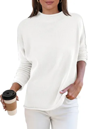 ANRABESS Women Casual Long Sleeve Mock Funnel Neck Knit Pullover Sweater Top 2025 Fall Fashion Outfits with Exposed Seam