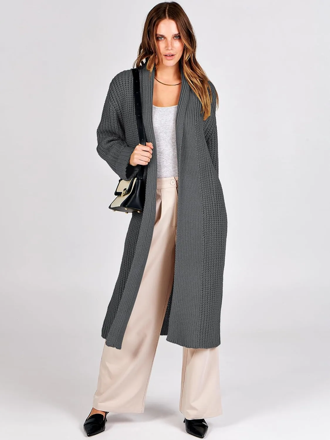 ANRABESS Women Knit Long Cardigan Long Sleeve Open Front Lapel Oversized Sweater Coat 2025 Fall Duster Outerwear Clothes