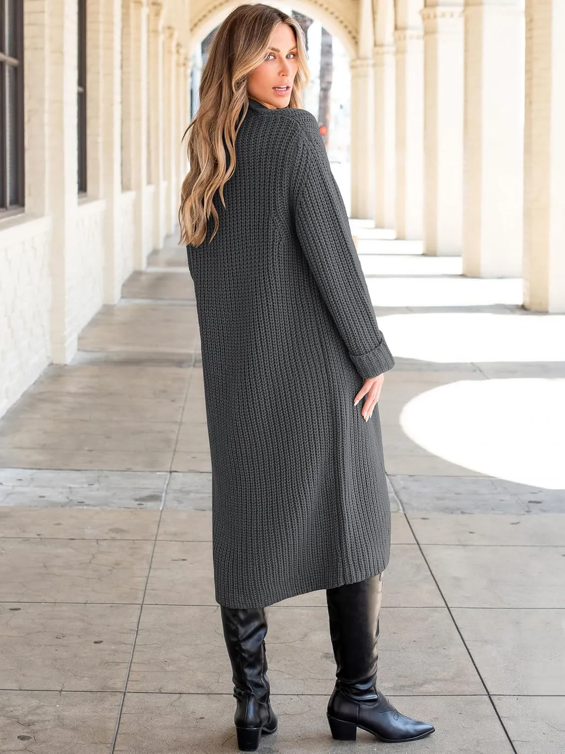 ANRABESS Women Knit Long Cardigan Long Sleeve Open Front Lapel Oversized Sweater Coat 2025 Fall Duster Outerwear Clothes