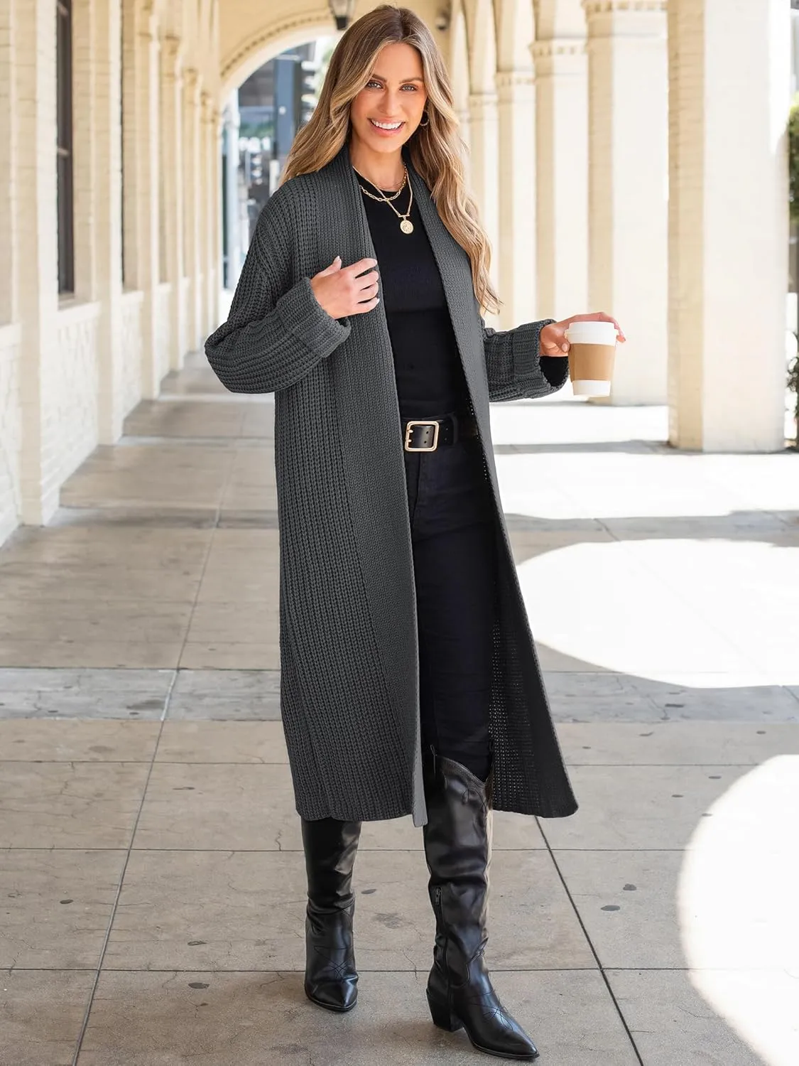 ANRABESS Women Knit Long Cardigan Long Sleeve Open Front Lapel Oversized Sweater Coat 2025 Fall Duster Outerwear Clothes
