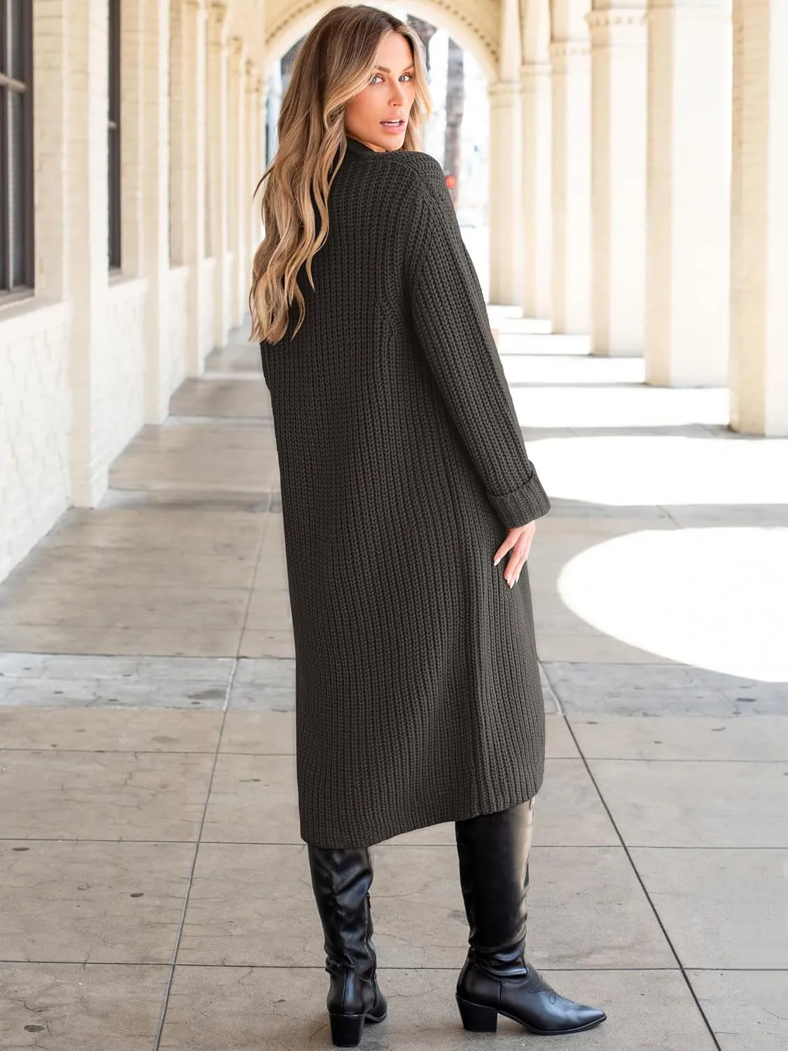 ANRABESS Women Knit Long Cardigan Long Sleeve Open Front Lapel Oversized Sweater Coat 2025 Fall Duster Outerwear Clothes