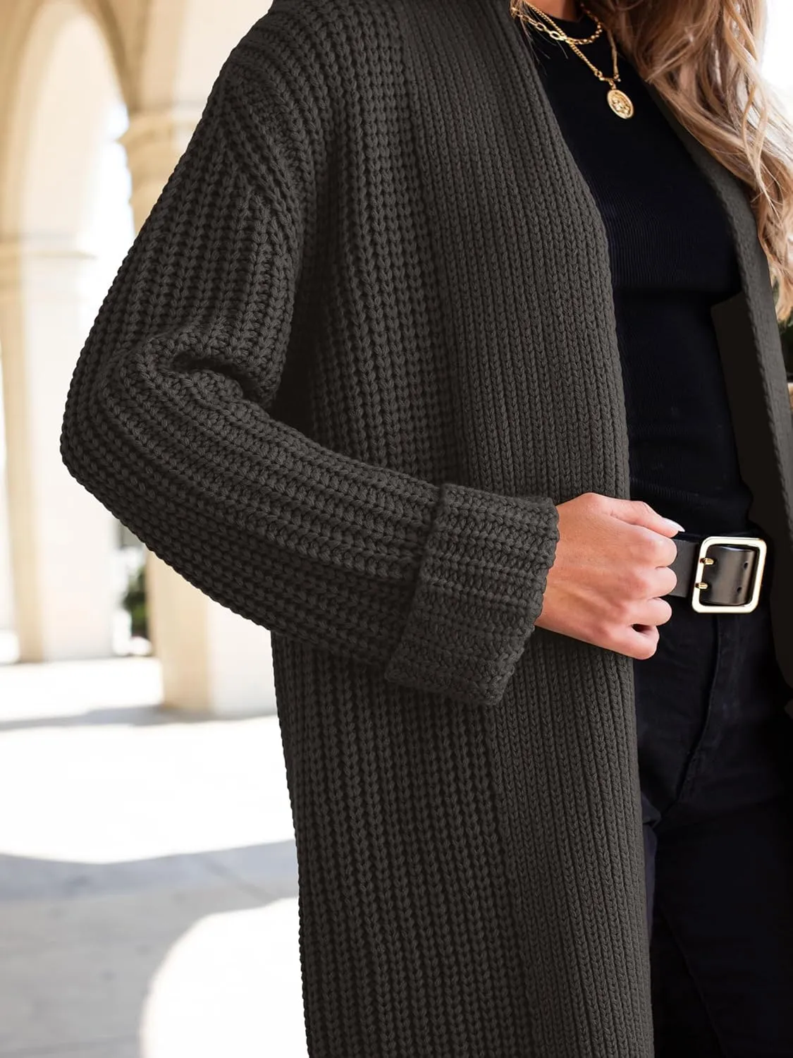 ANRABESS Women Knit Long Cardigan Long Sleeve Open Front Lapel Oversized Sweater Coat 2025 Fall Duster Outerwear Clothes