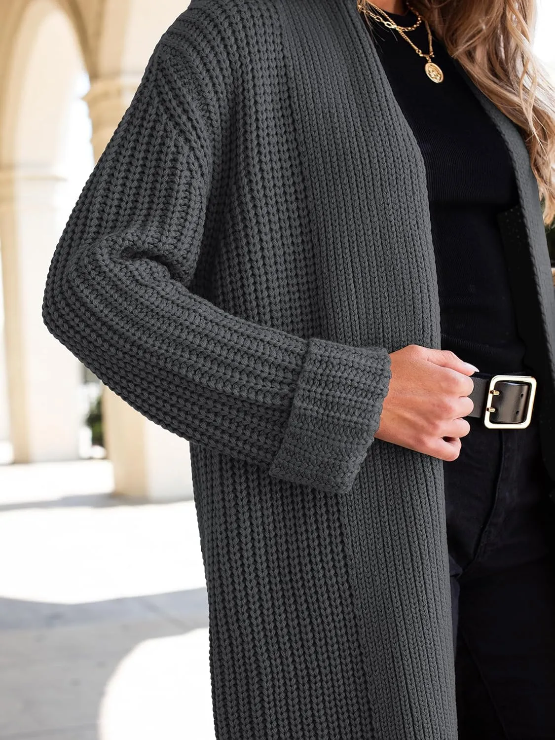 ANRABESS Women Knit Long Cardigan Long Sleeve Open Front Lapel Oversized Sweater Coat 2025 Fall Duster Outerwear Clothes