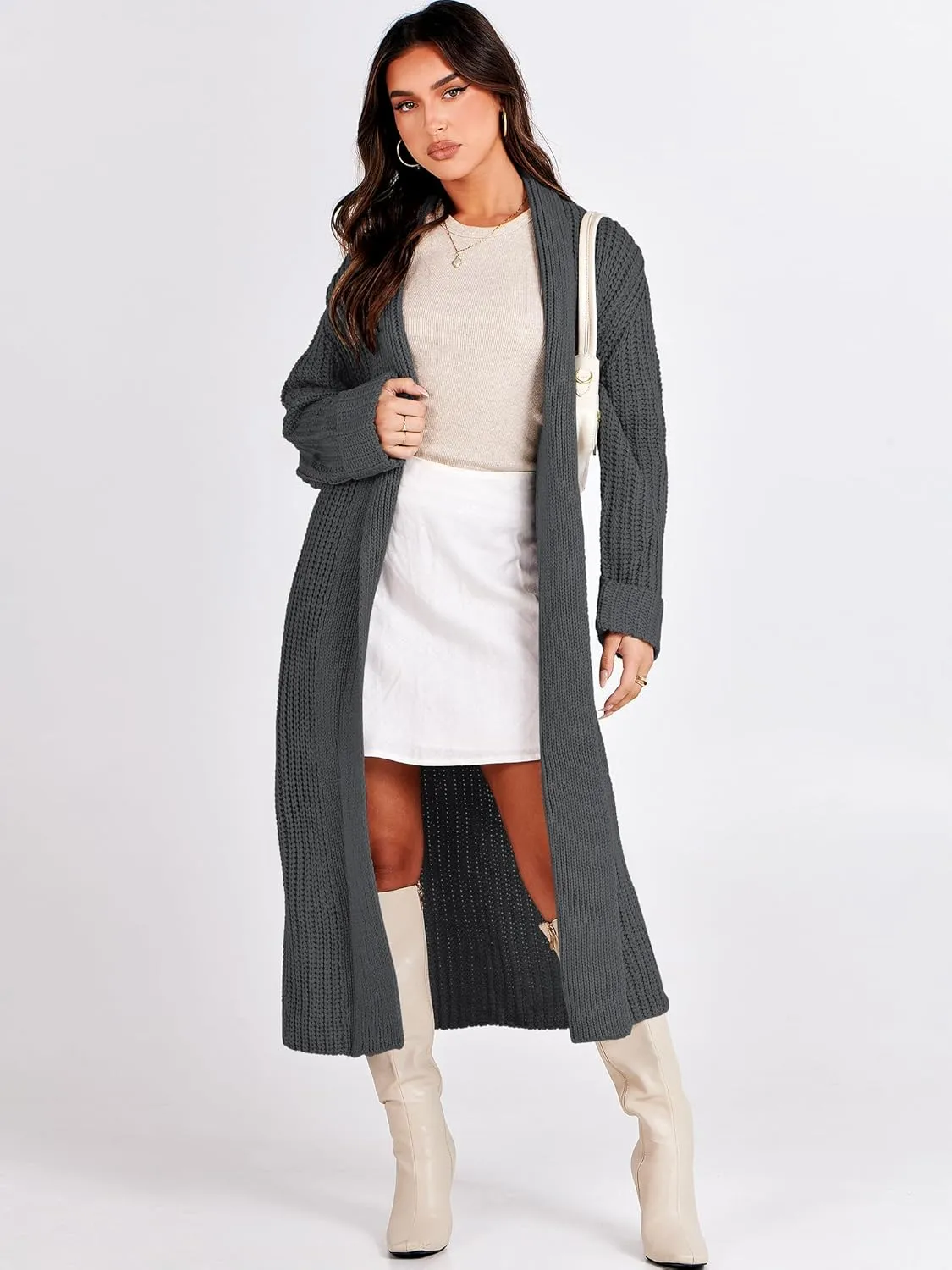 ANRABESS Women Knit Long Cardigan Long Sleeve Open Front Lapel Oversized Sweater Coat 2025 Fall Duster Outerwear Clothes