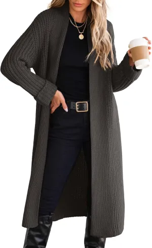 ANRABESS Women Knit Long Cardigan Long Sleeve Open Front Lapel Oversized Sweater Coat 2025 Fall Duster Outerwear Clothes