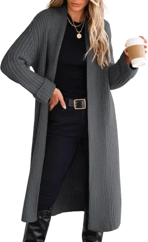 ANRABESS Women Knit Long Cardigan Long Sleeve Open Front Lapel Oversized Sweater Coat 2025 Fall Duster Outerwear Clothes