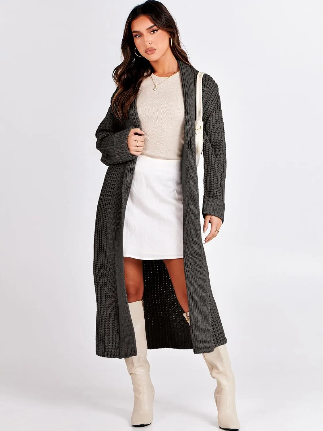 ANRABESS Women Knit Long Cardigan Long Sleeve Open Front Lapel Oversized Sweater Coat 2025 Fall Duster Outerwear Clothes