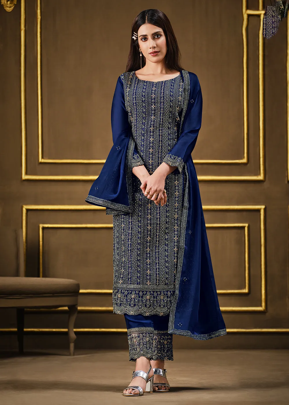 Attractive Blue Two Tone Georgette Party Wear Salwar Suit