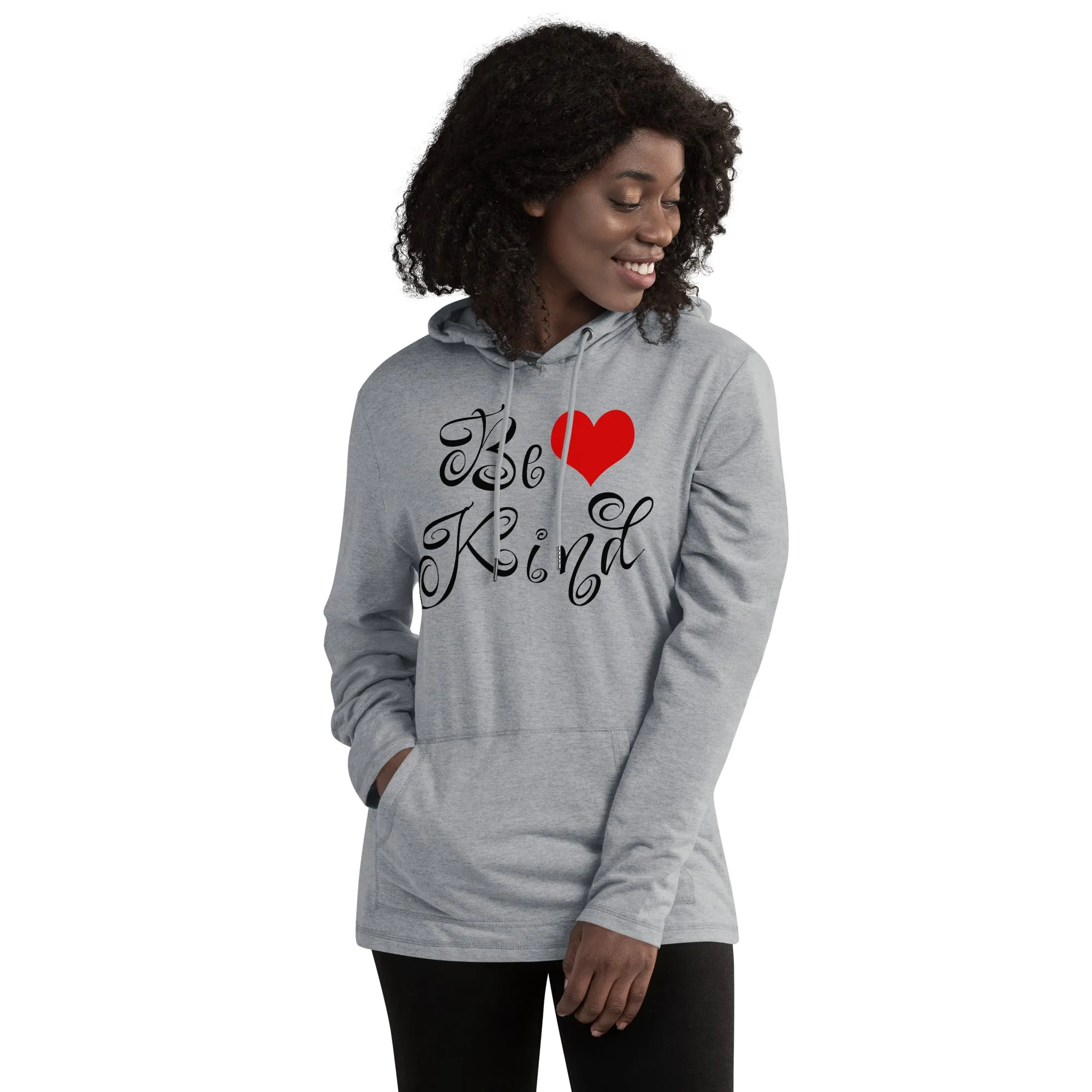 Be Kind Red Heart - Unisex Lightweight Hoodie, comfy, soft, fun