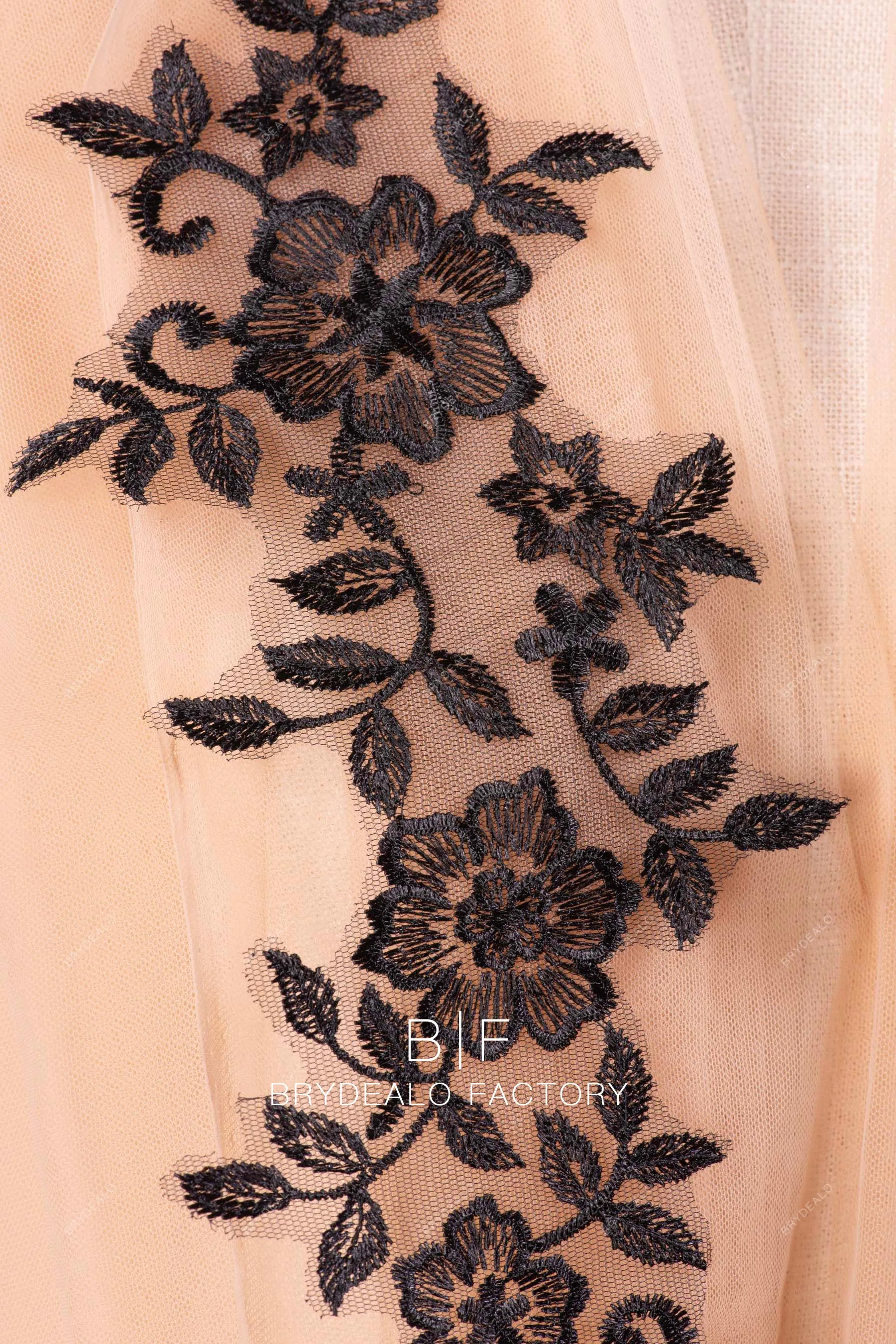 Black Flower Embroidered Lace Appliques