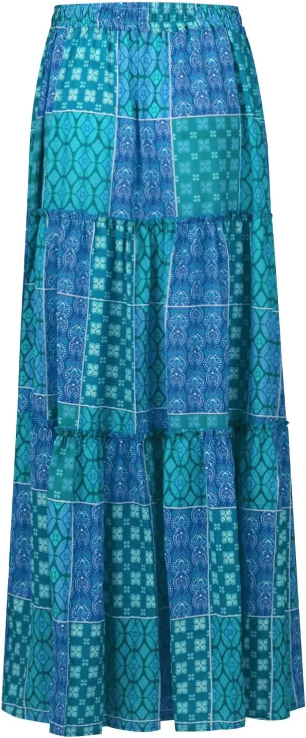Boho Maxi Skirts for Women 2025 Drawstring High Waisted Tiered Long Flowy Skirt Casual Beach Bohemian A-Line Skirt