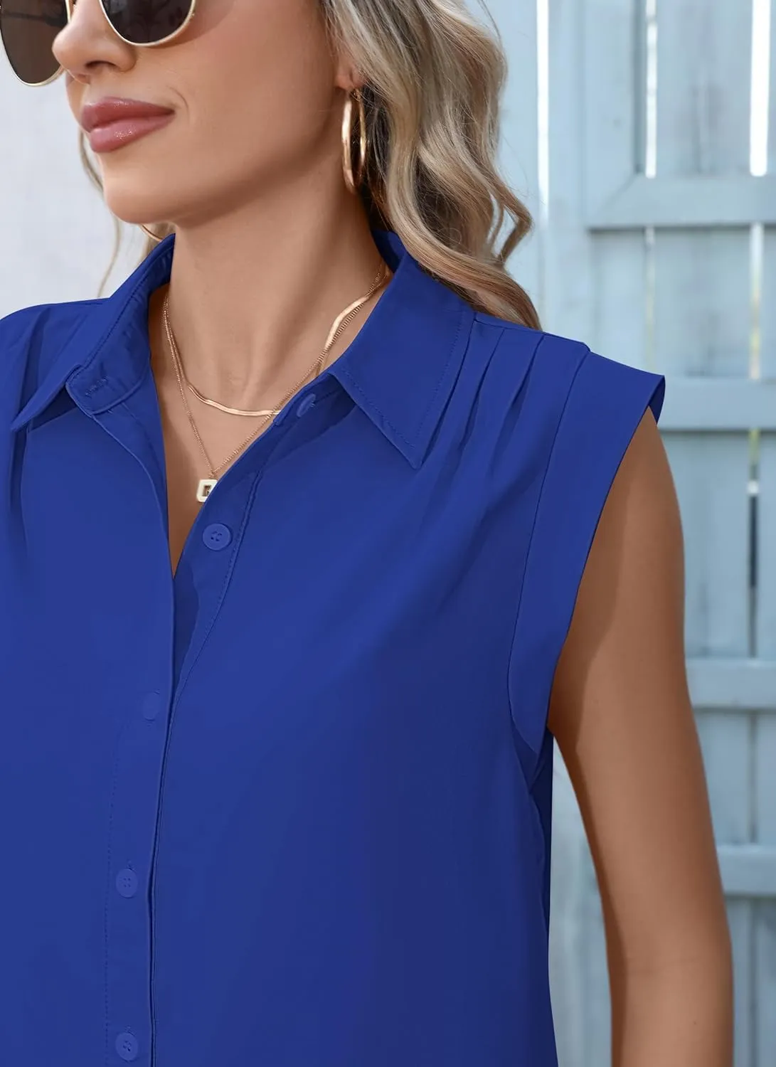 Cap Sleeve Button Down Shirts for Women Dressy Casual Work Blouses Business Basic Tank Tops Summer Flowy Shirt