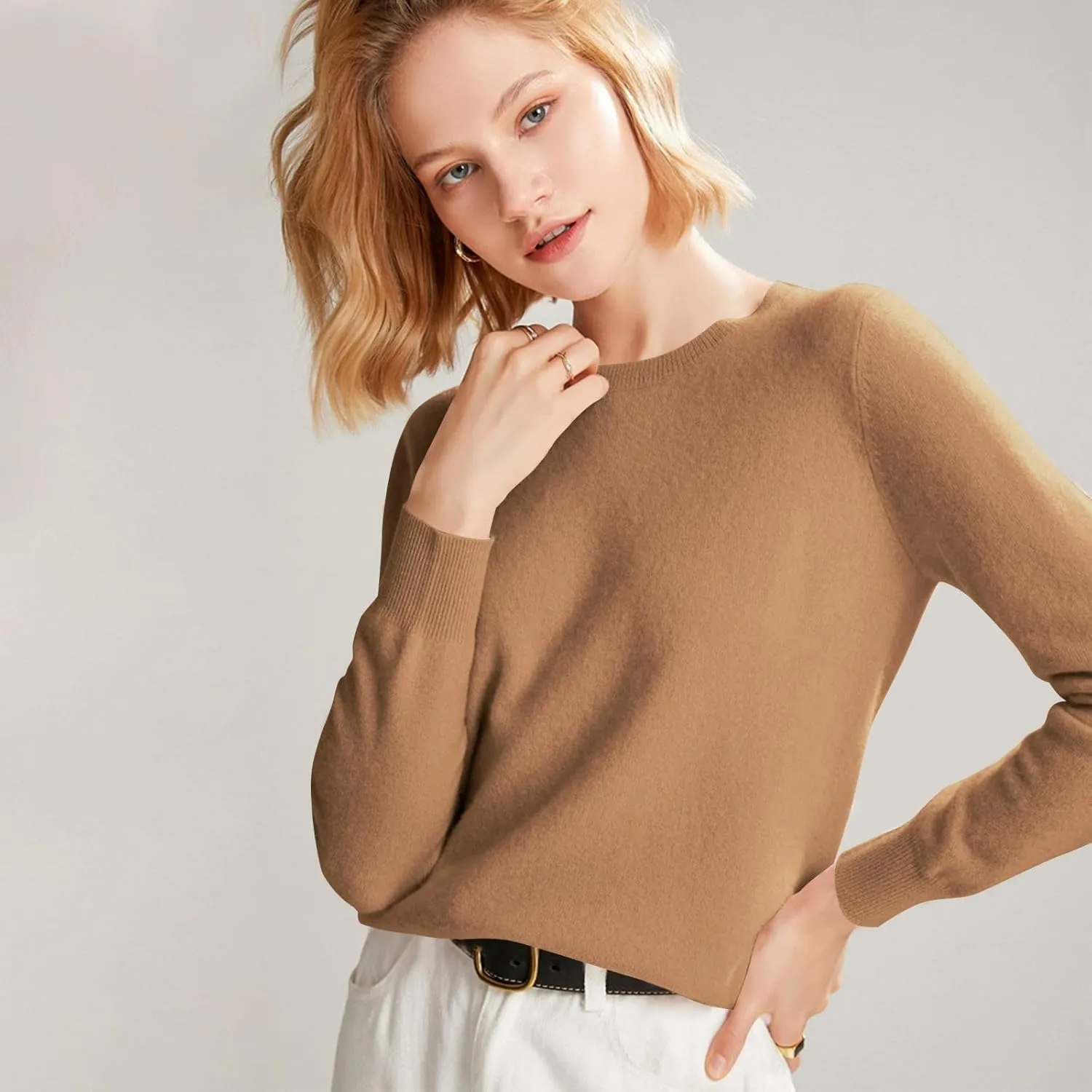 Cashmere Sweaters for Women,Crew Neck Long Sleeve Soft Pullover Sweater,Fall Spring Solid Color Knit Jumper Tops
