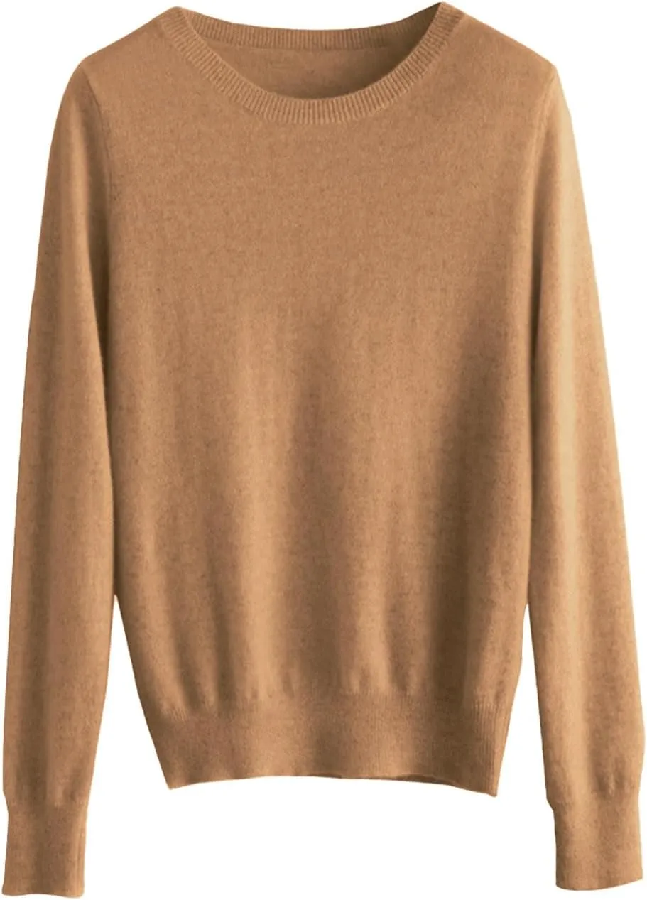 Cashmere Sweaters for Women,Crew Neck Long Sleeve Soft Pullover Sweater,Fall Spring Solid Color Knit Jumper Tops