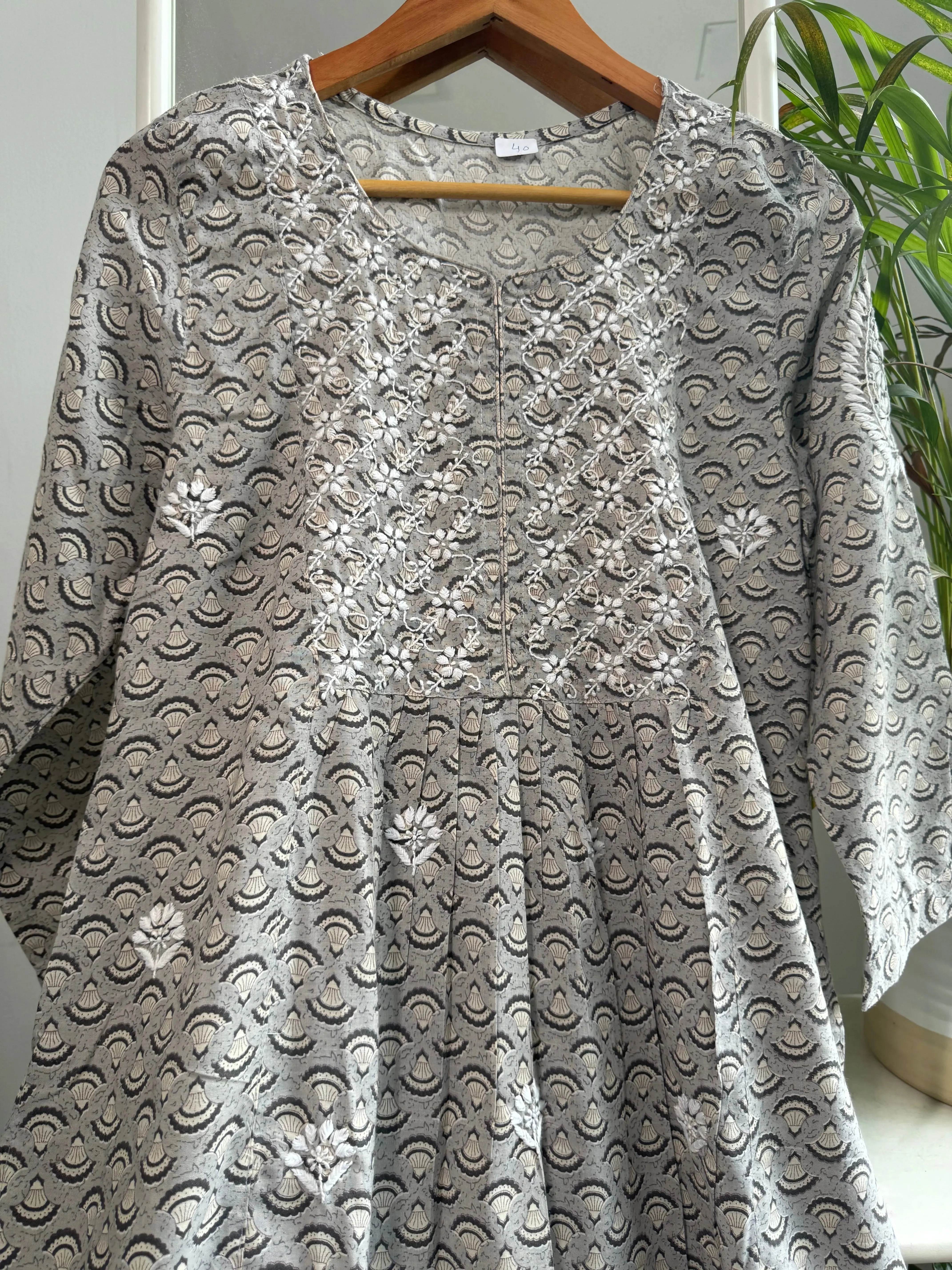 Cotton Printed Chikankari Set - Grey