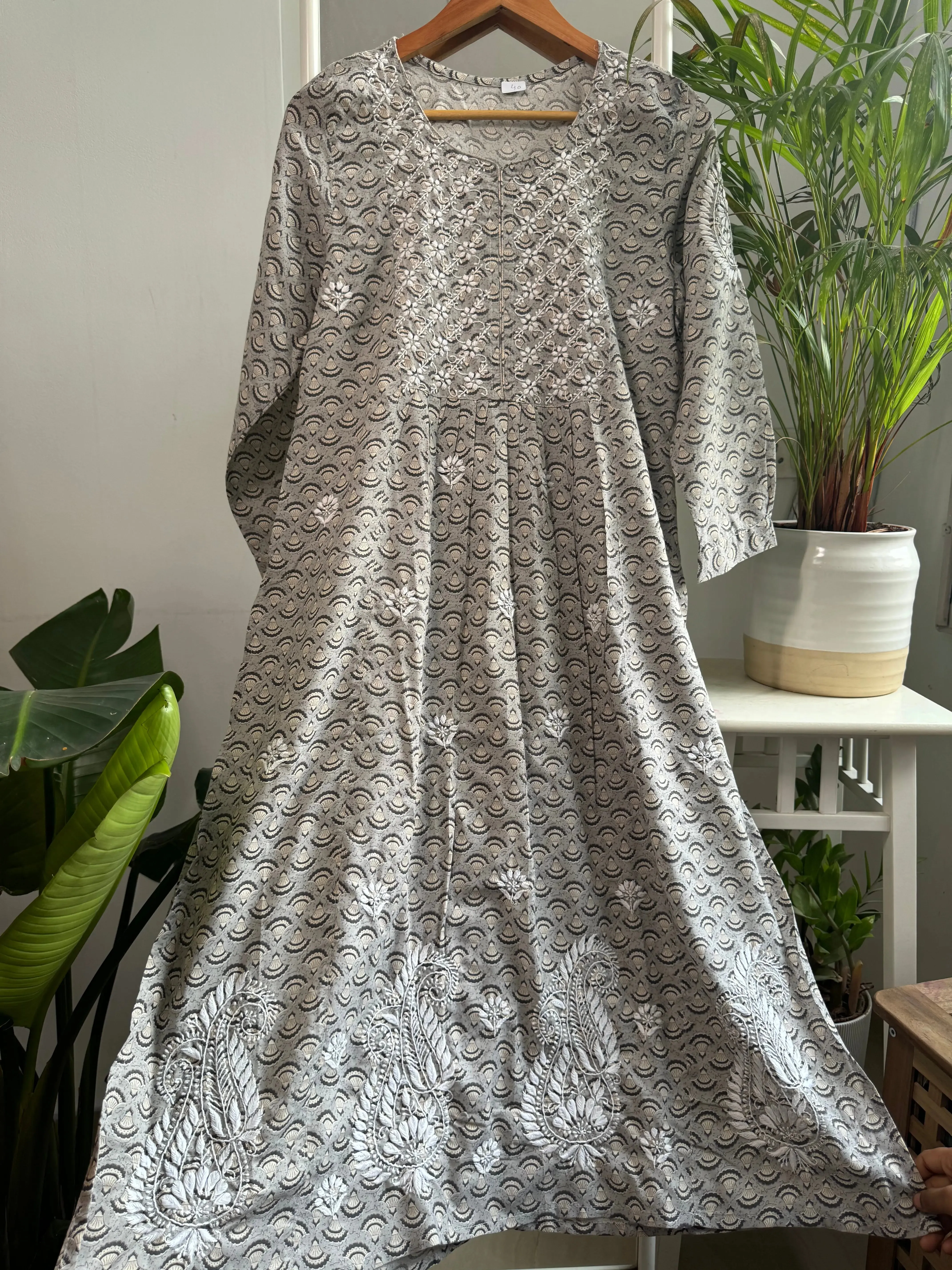 Cotton Printed Chikankari Set - Grey