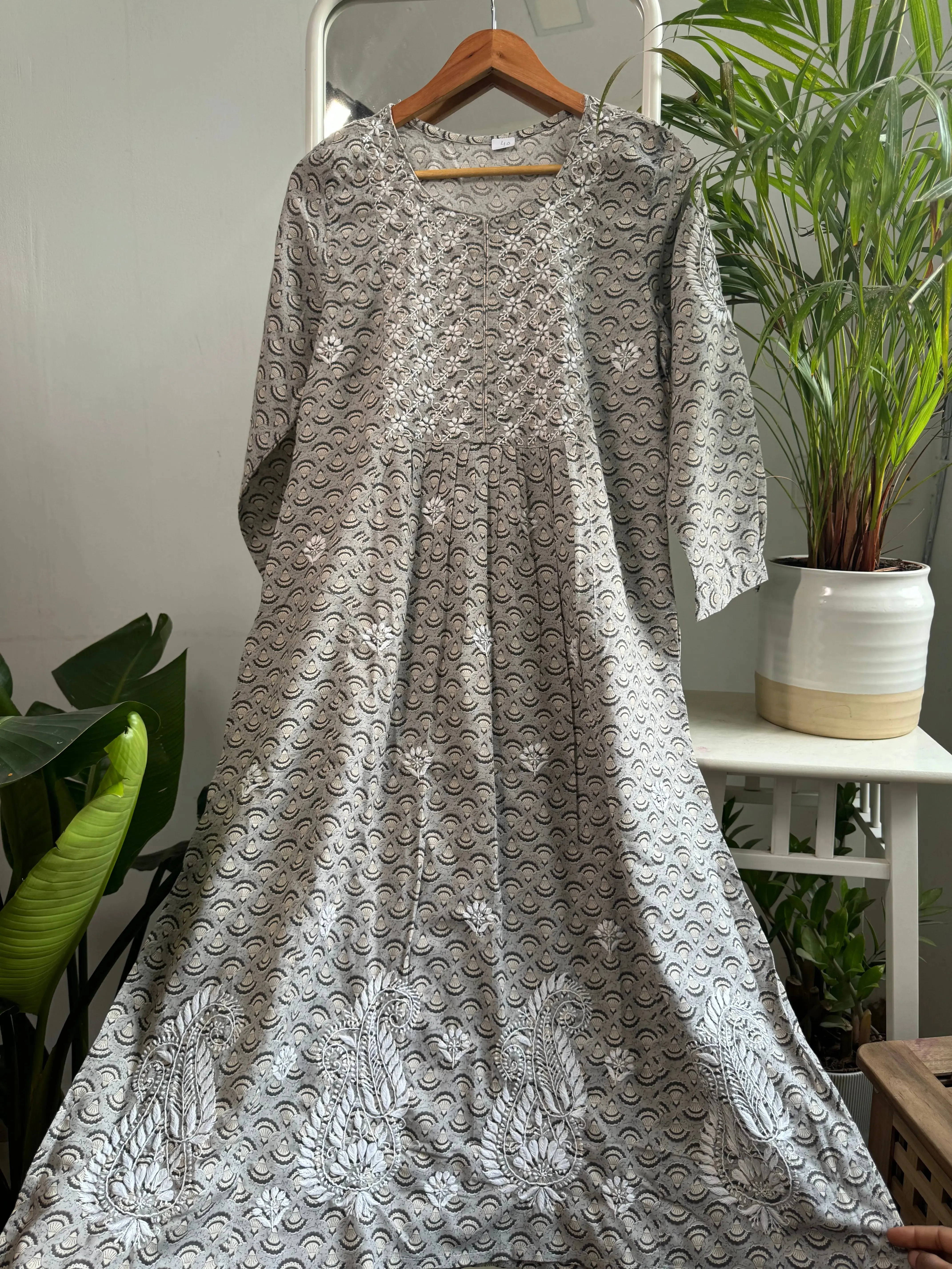 Cotton Printed Chikankari Set - Grey