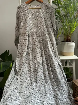 Cotton Printed Chikankari Set - Grey
