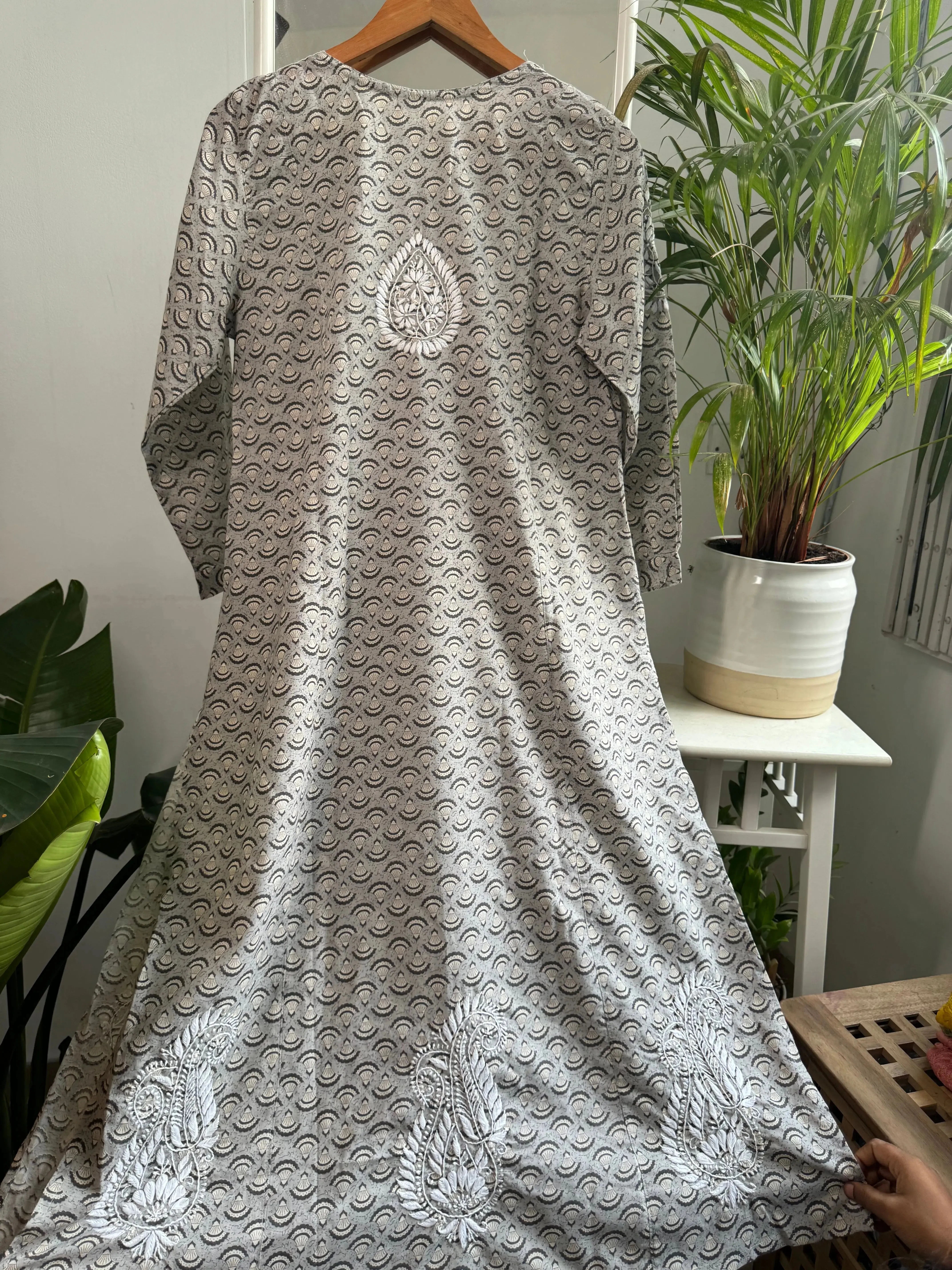 Cotton Printed Chikankari Set - Grey