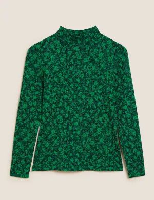 Cotton Rich Printed Funnel Neck Top