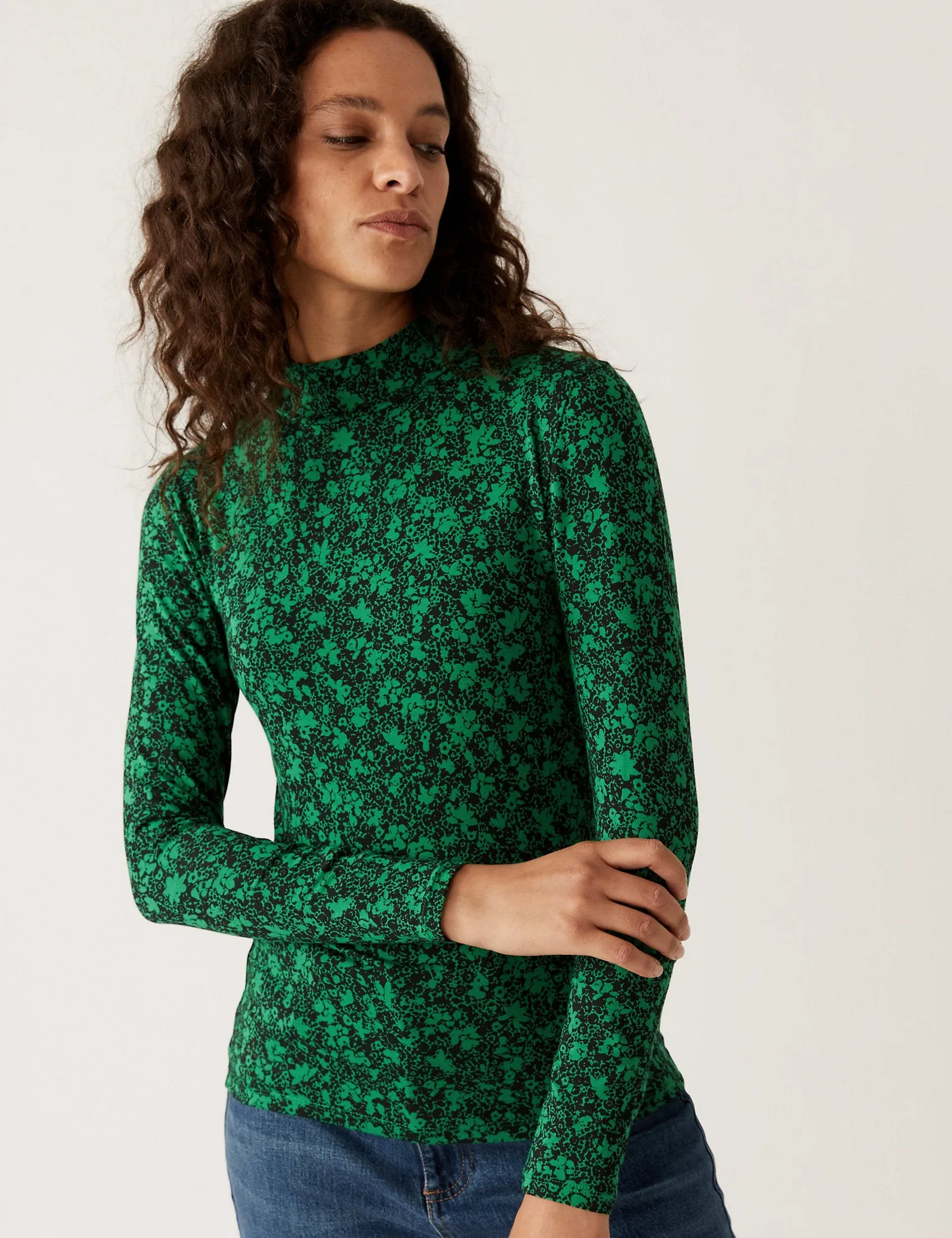 Cotton Rich Printed Funnel Neck Top