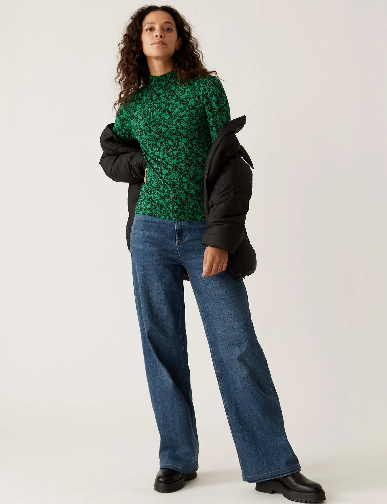 Cotton Rich Printed Funnel Neck Top