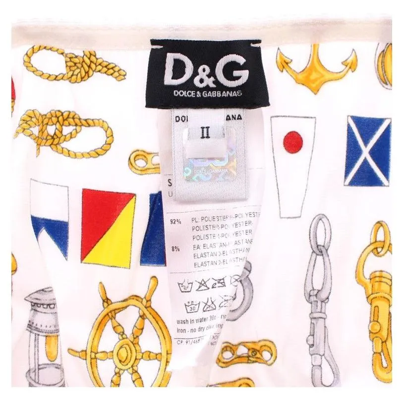 Dolce & Gabbana Elegant White Sailor Print Lingerie Set