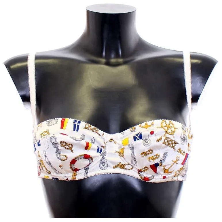 Dolce & Gabbana Elegant White Sailor Print Lingerie Set