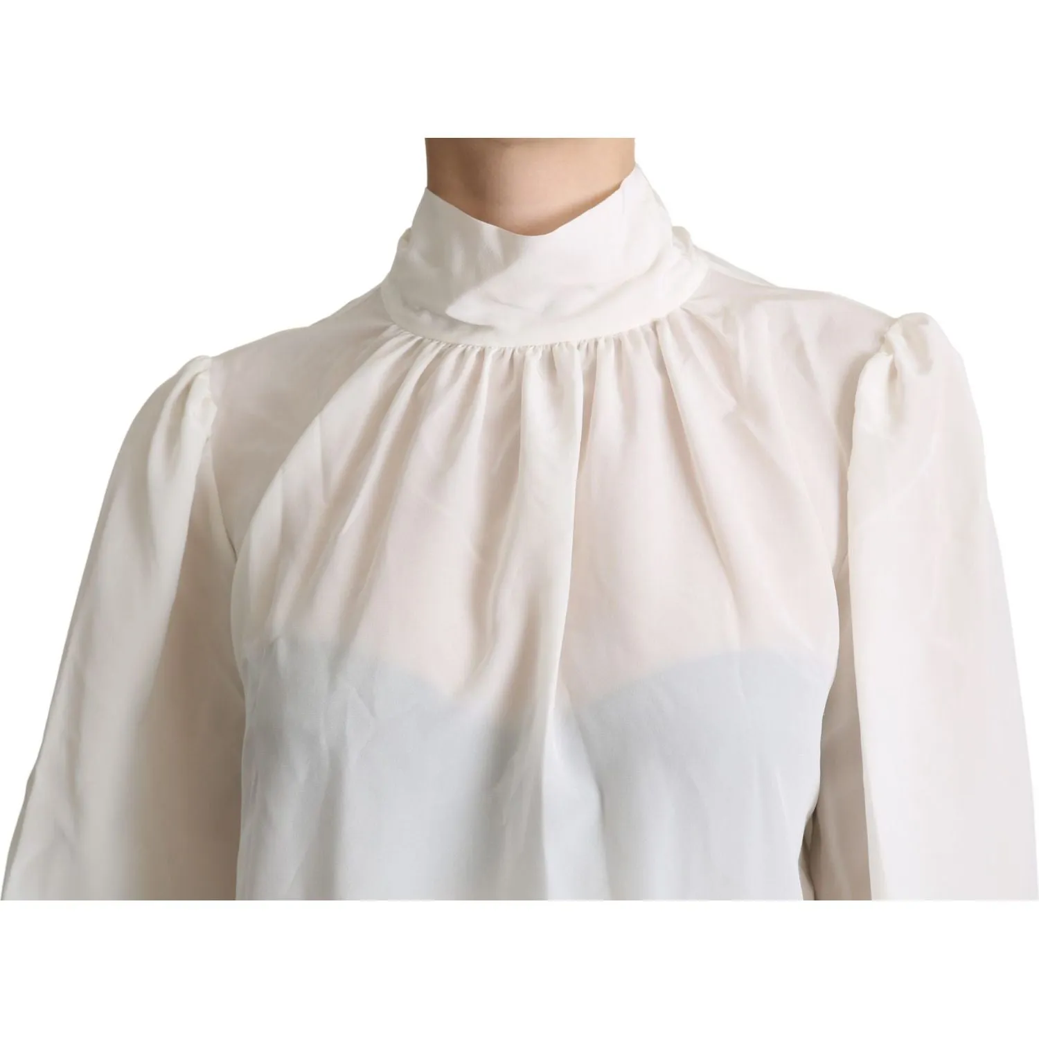 Dolce & Gabbana Elegant White Silk Pussy Bow Blouse