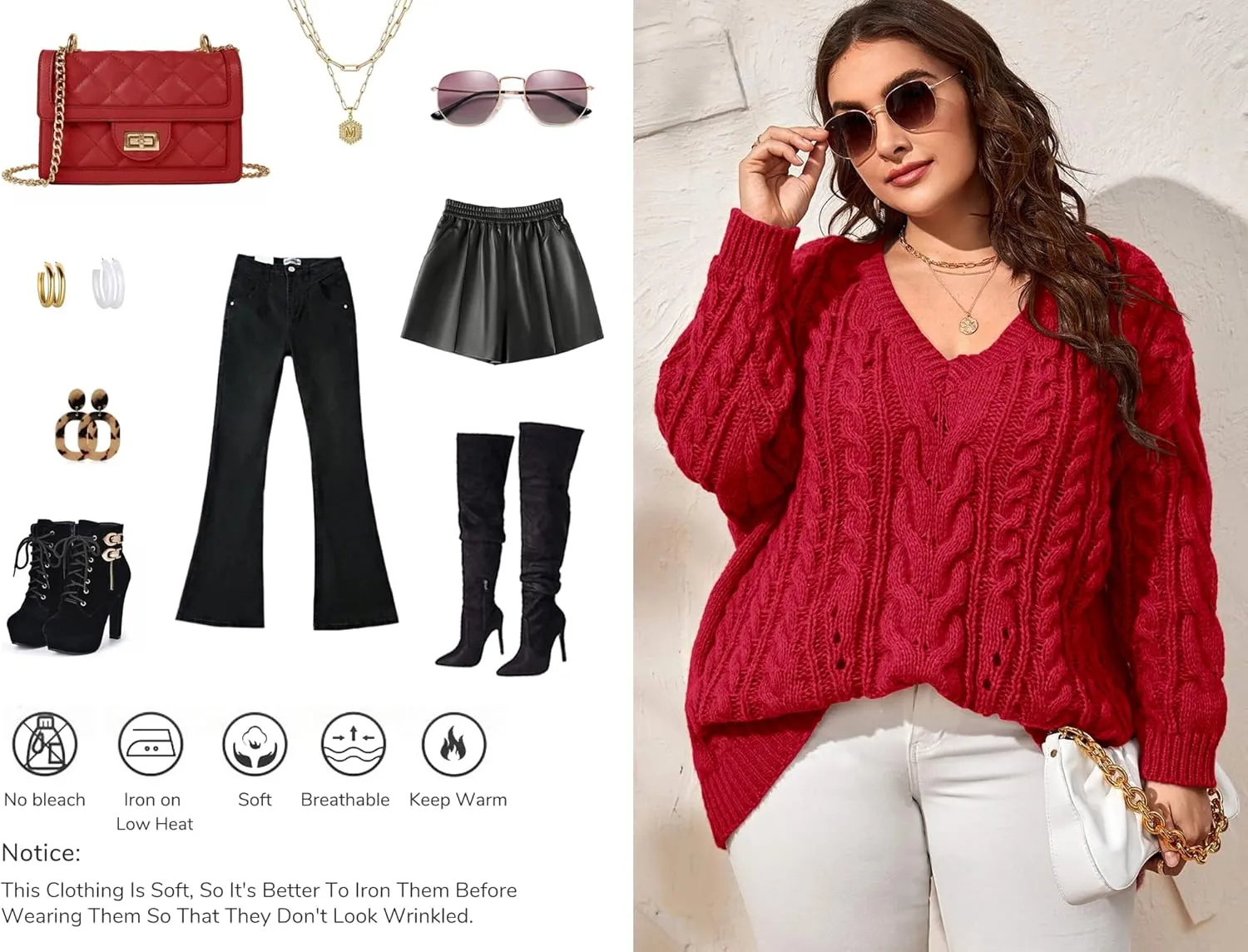 Dyexces Plus Size Sweaters for Women V Neck Long Sleeve Cable Knit Sweaters Casual Fall Sweaters Soft Jumper Tops