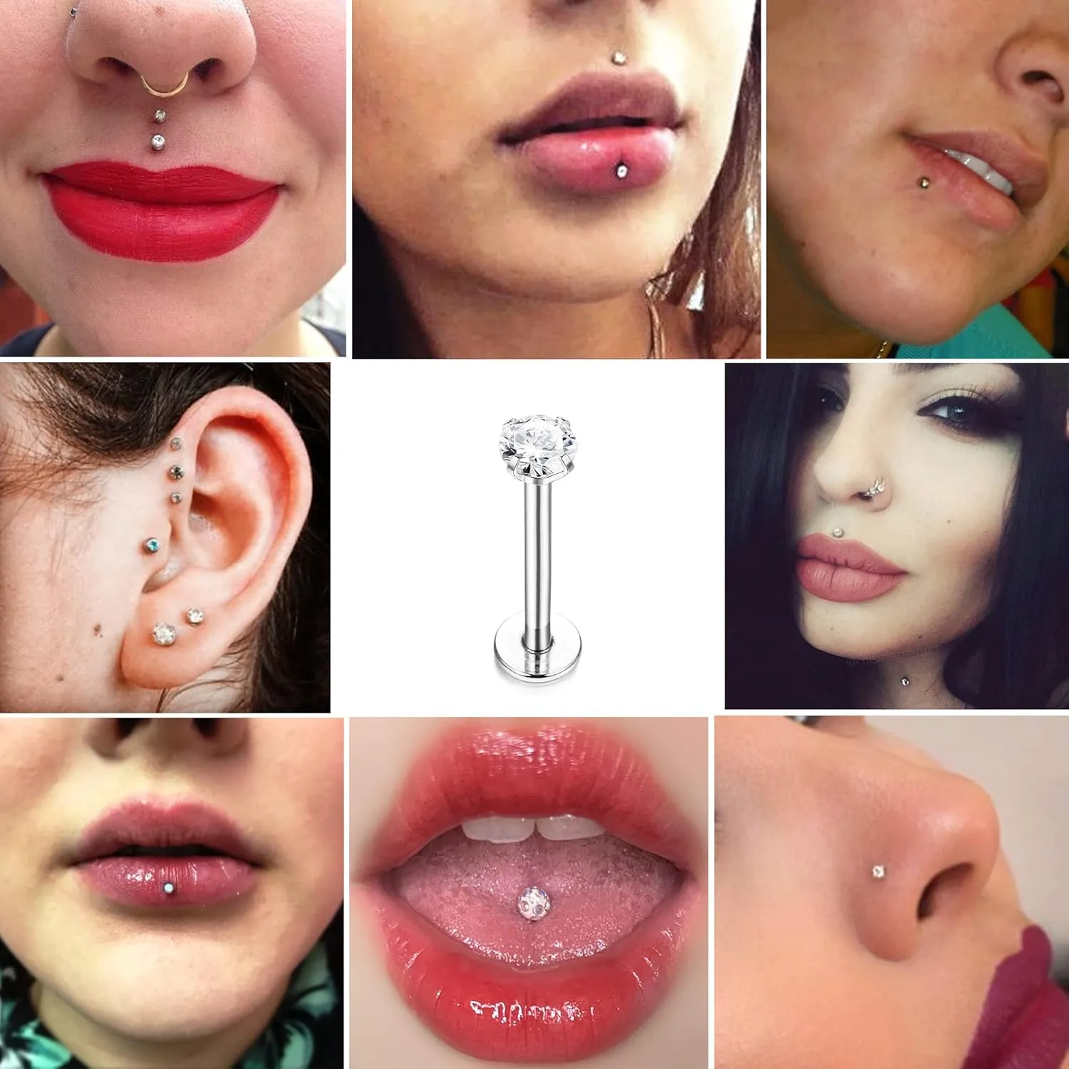 FIBO STEEL 18 Pcs 16G Forward Labret Helix Earrings Lip Nose Studs for Women Stainless Steel Tragus Medusa Conch Piercing Lip Jewelry Monroe Piercings Jewelry