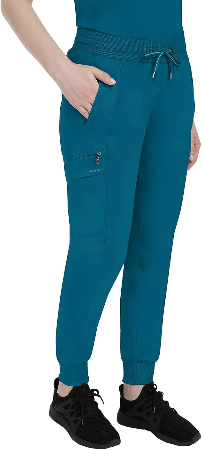 Healing Hands Women's Jogger Scrub Pant 7 Pockets Elastic Drawstring, with Moisture Wicking & 2-Way Stretch Technology - 9244