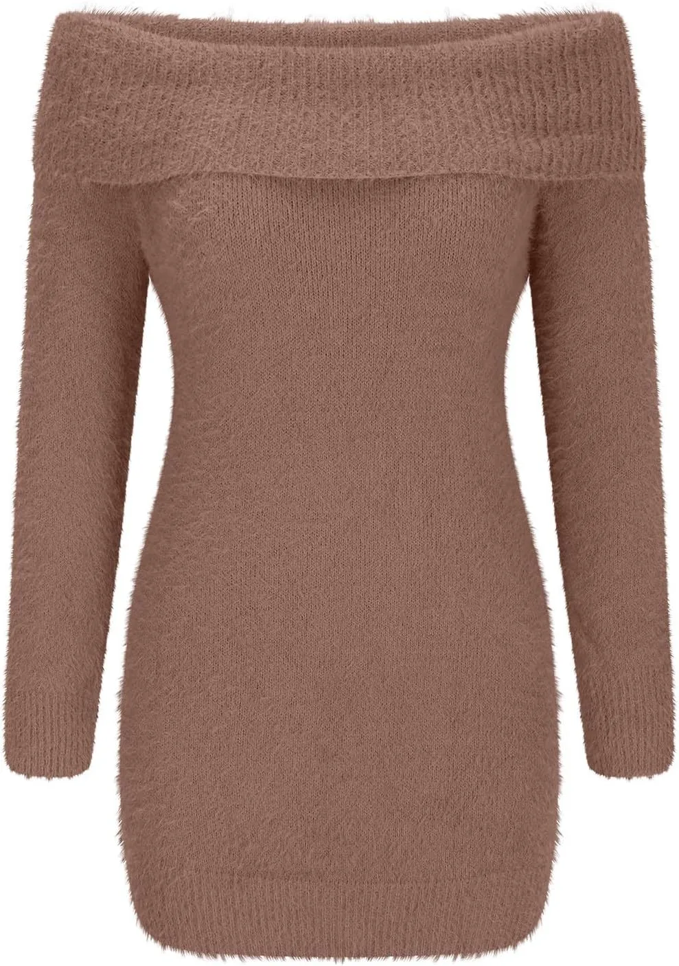 HGps8w Women's Off The Shoulder Sweater Dress Elegant Long Slleve Bodycon Mini Dress Fall Winter Fuzzy Warm Sweaters