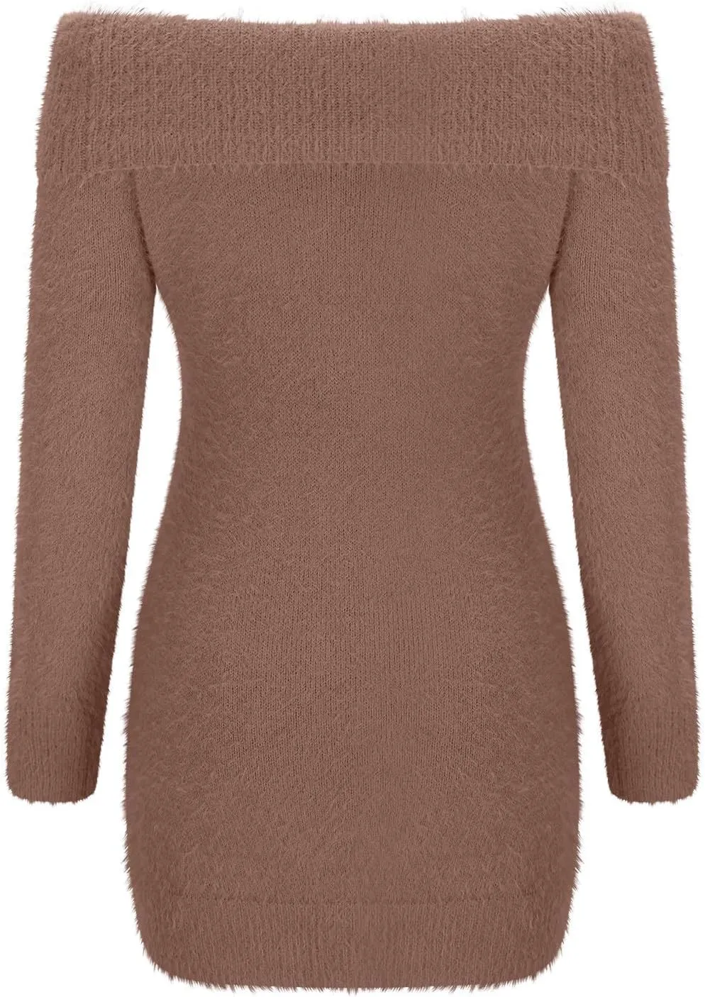 HGps8w Women's Off The Shoulder Sweater Dress Elegant Long Slleve Bodycon Mini Dress Fall Winter Fuzzy Warm Sweaters