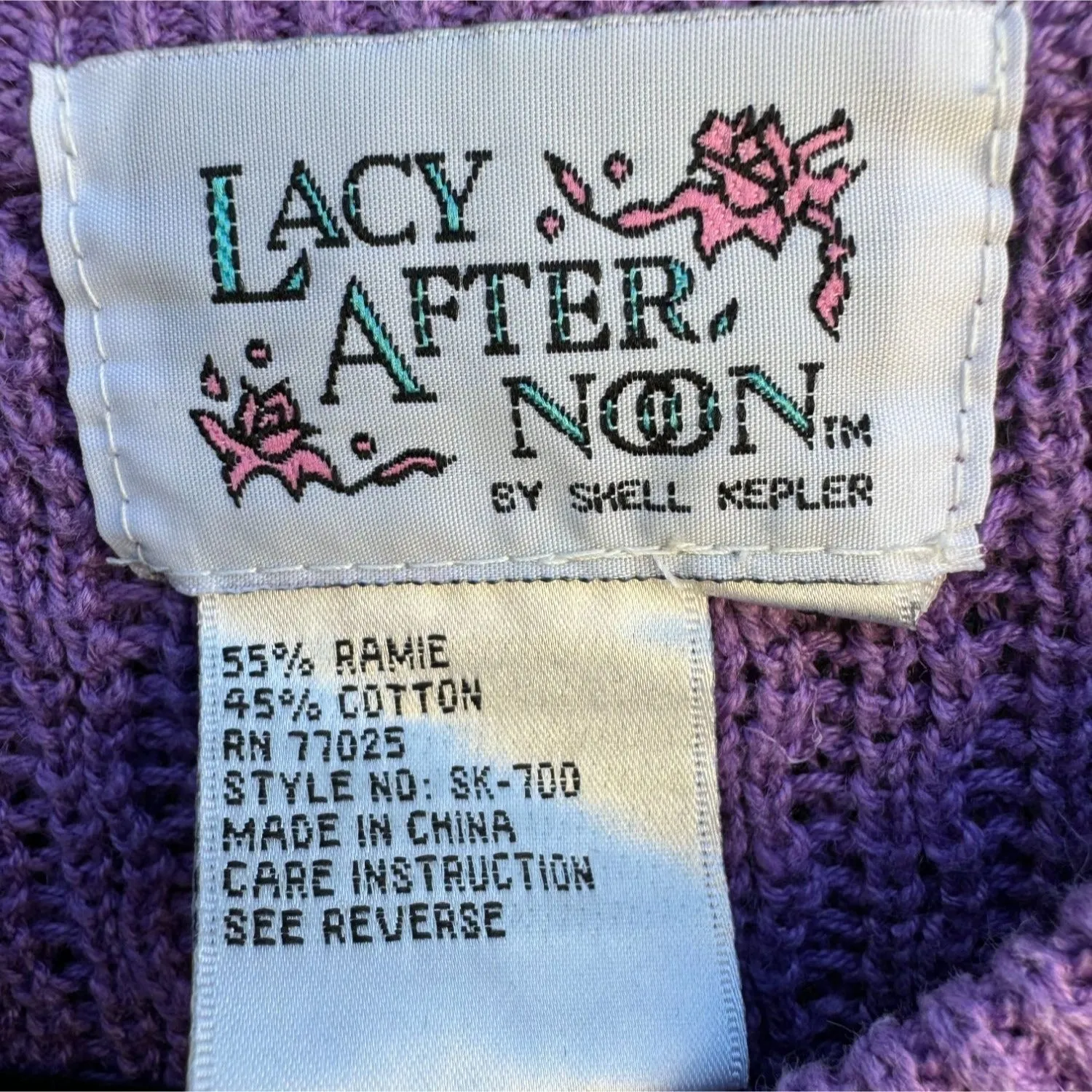 Lacy Afternoon Women's Purple Floral Embroidery Cottage Granny Cardigan Sweater