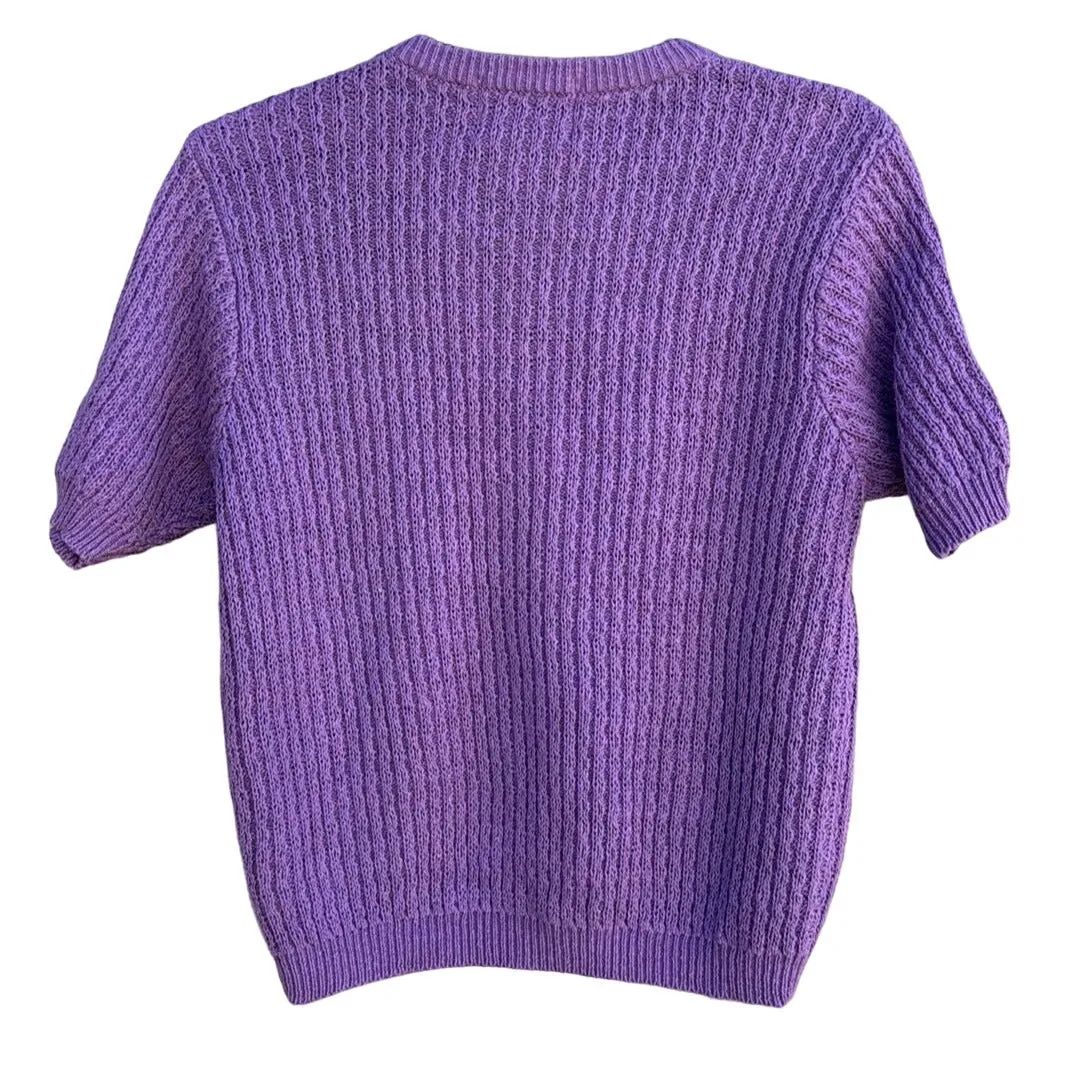Lacy Afternoon Women's Purple Floral Embroidery Cottage Granny Cardigan Sweater