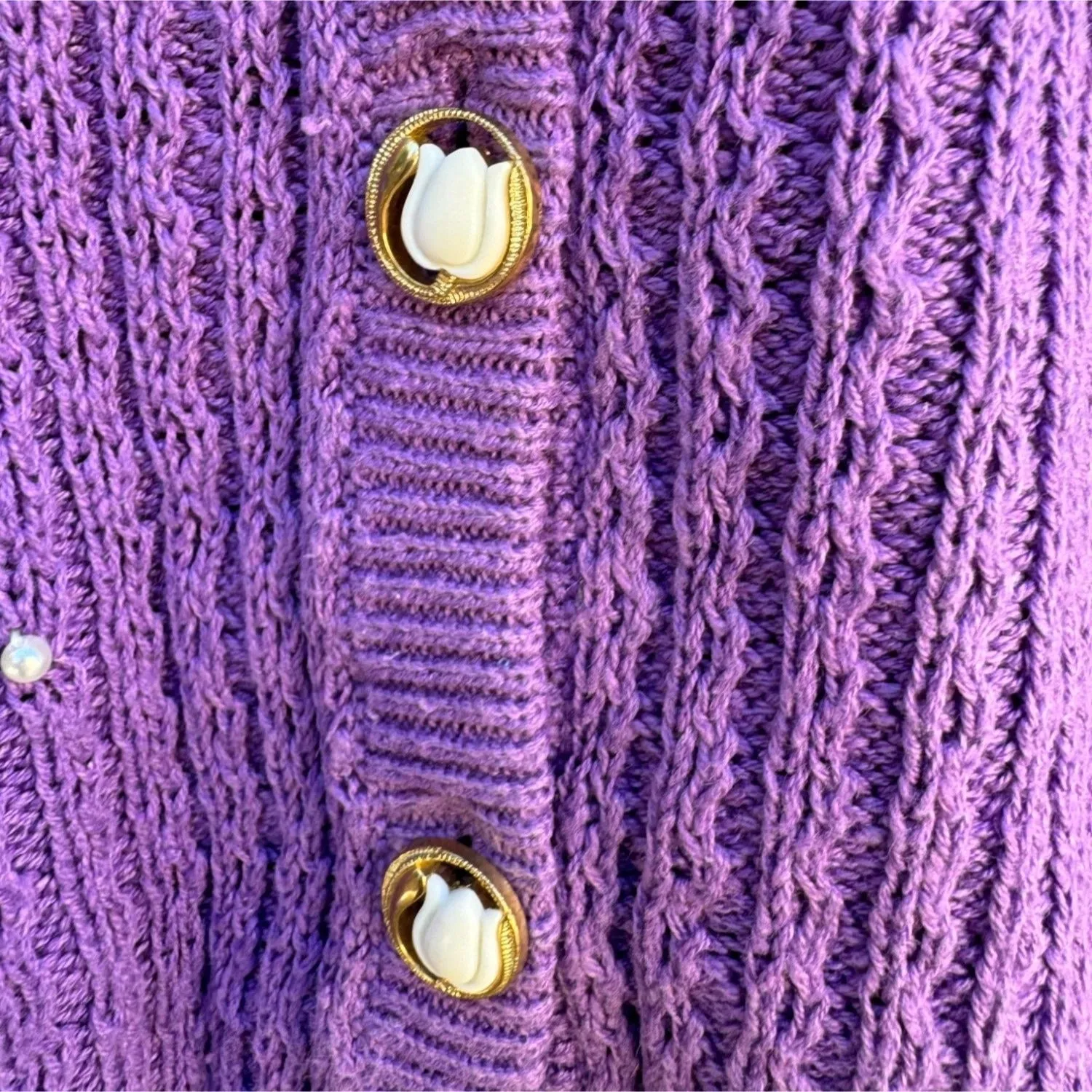 Lacy Afternoon Women's Purple Floral Embroidery Cottage Granny Cardigan Sweater