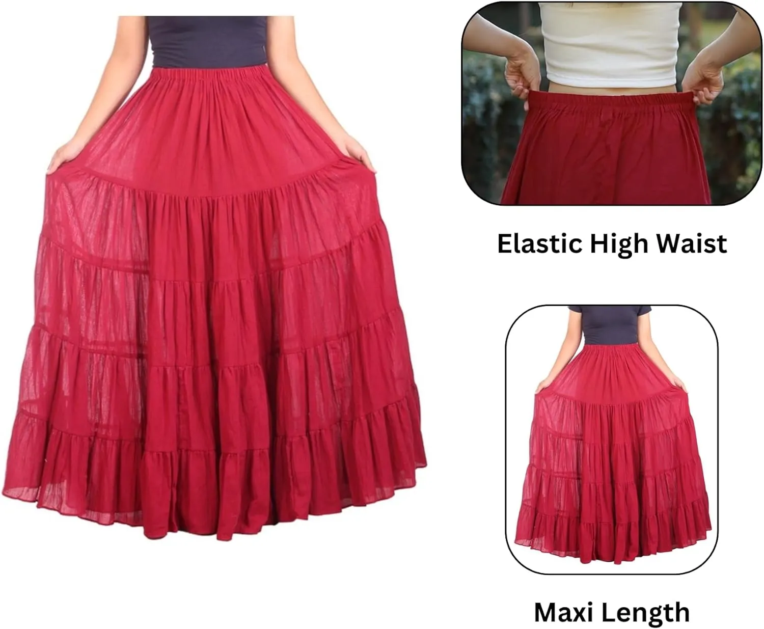 Lannaclothesdesign Women's Cotton Long Ruffle Full Circle Long Skirts Maxi Skirt