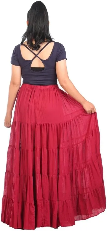 Lannaclothesdesign Women's Cotton Long Ruffle Full Circle Long Skirts Maxi Skirt