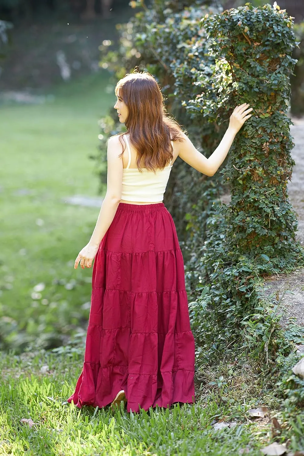 Lannaclothesdesign Women's Cotton Long Ruffle Full Circle Long Skirts Maxi Skirt