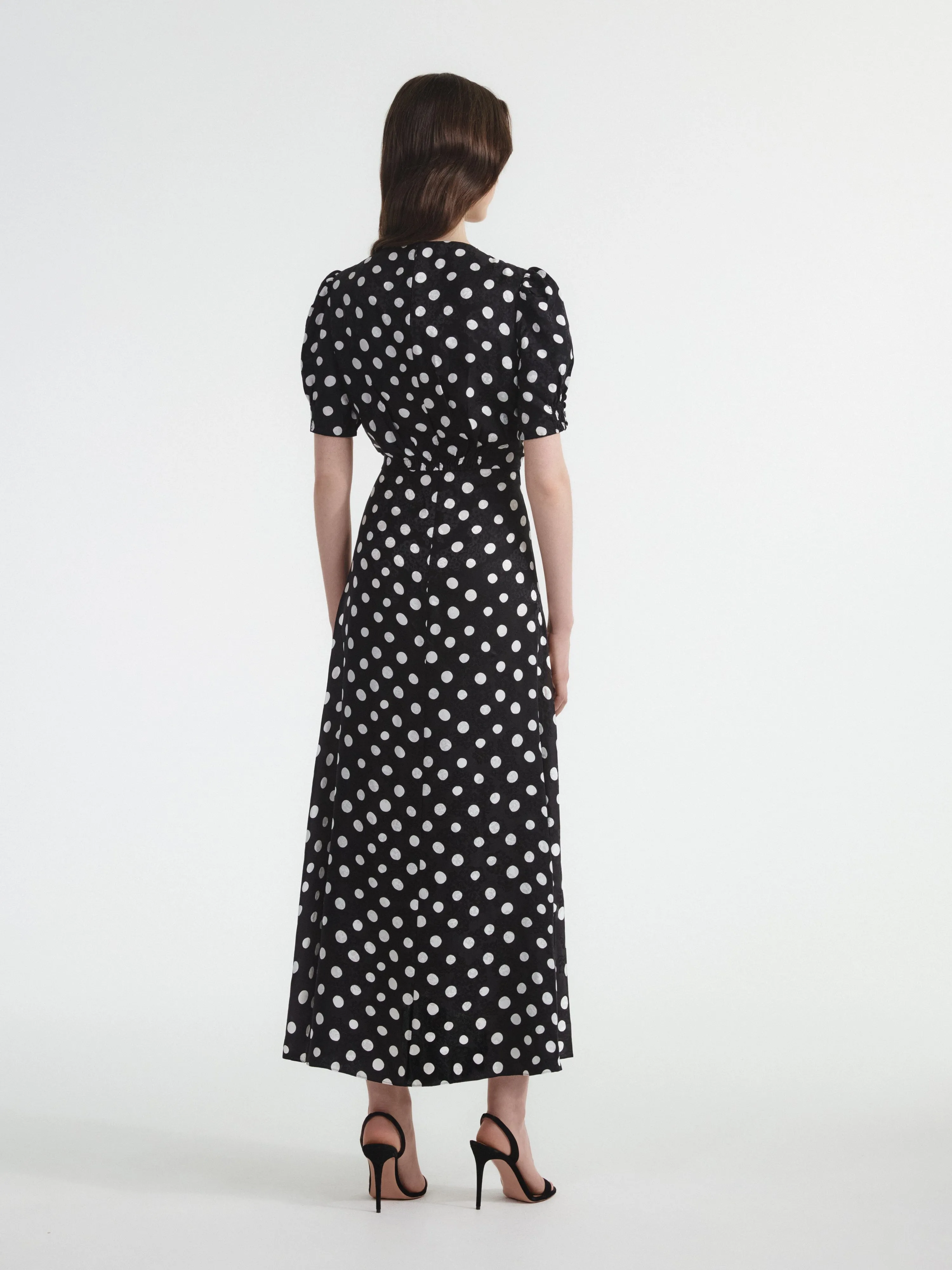 Lea Long Dress in Polka Dot Flower Embroidery