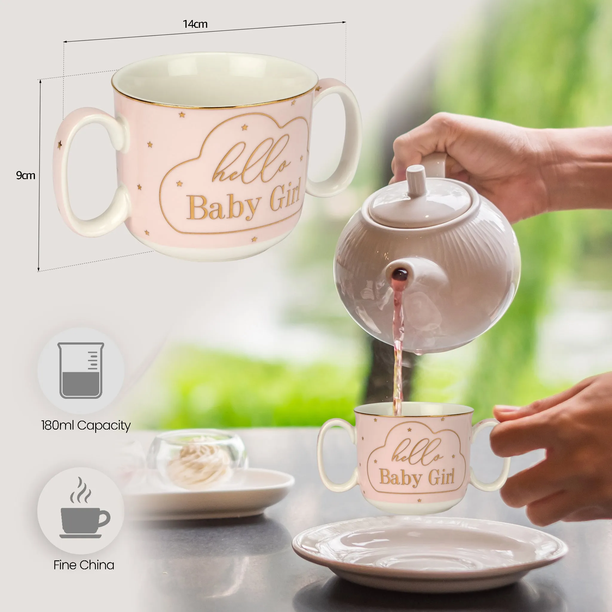 Mad Dots Hello Baby Girl Twin Handled Gift Boxed Mug