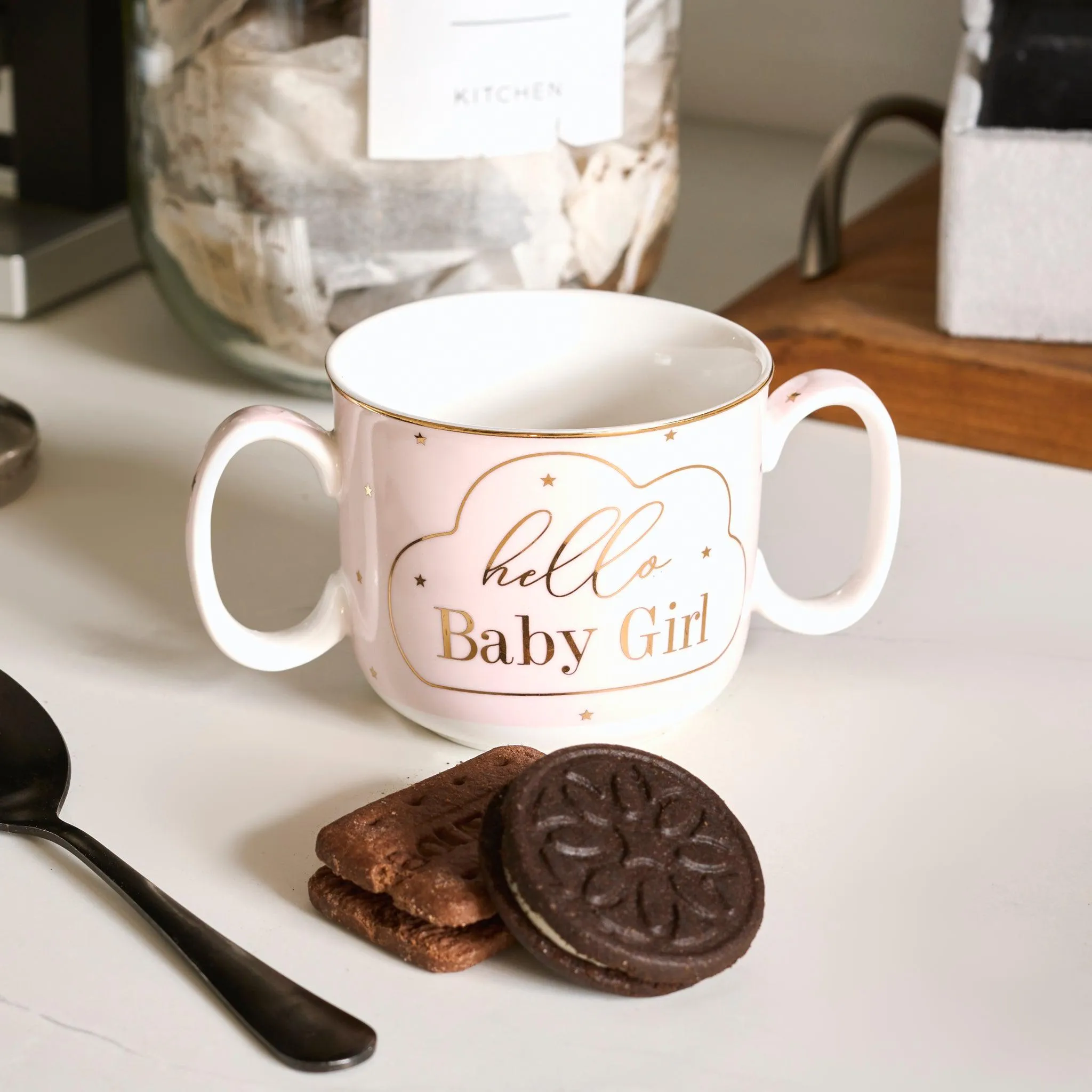 Mad Dots Hello Baby Girl Twin Handled Gift Boxed Mug