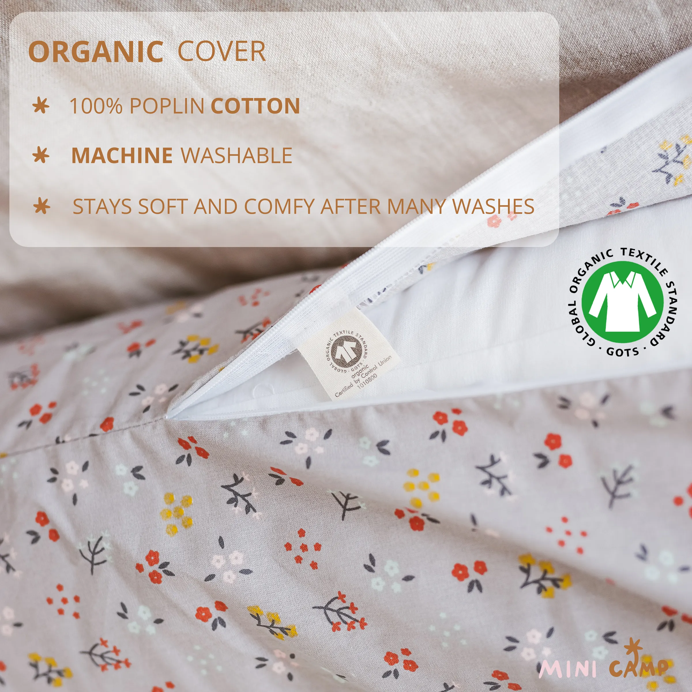 Minicamp U Shape Body Pillow For Sleeping With Organic Cotton Cover In Grey