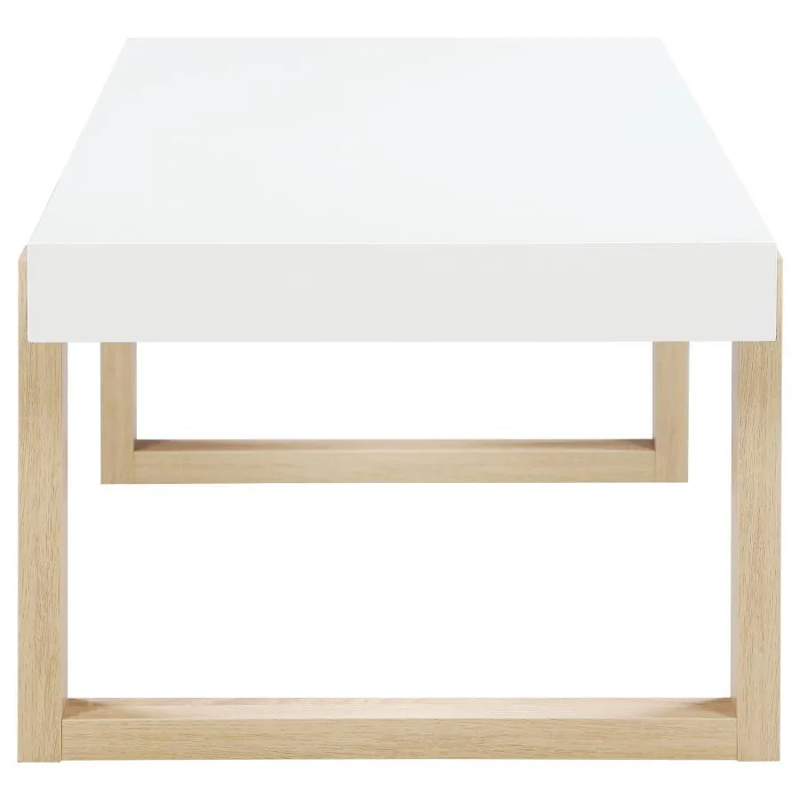 Pala - Rectangular Coffee Table - White High Gloss And Natural