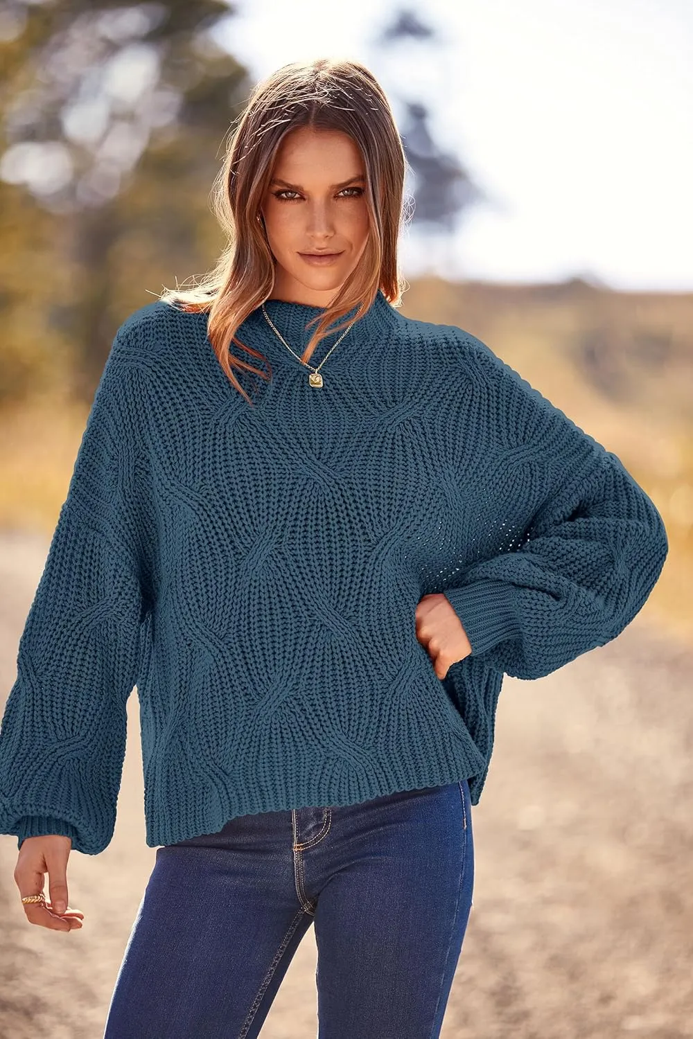 PRETTYGARDEN Women's Fall Oversized Pullover Sweaters Casual Crewneck Long Sleeve Chunky Cable Knit Tops Winter Clothing