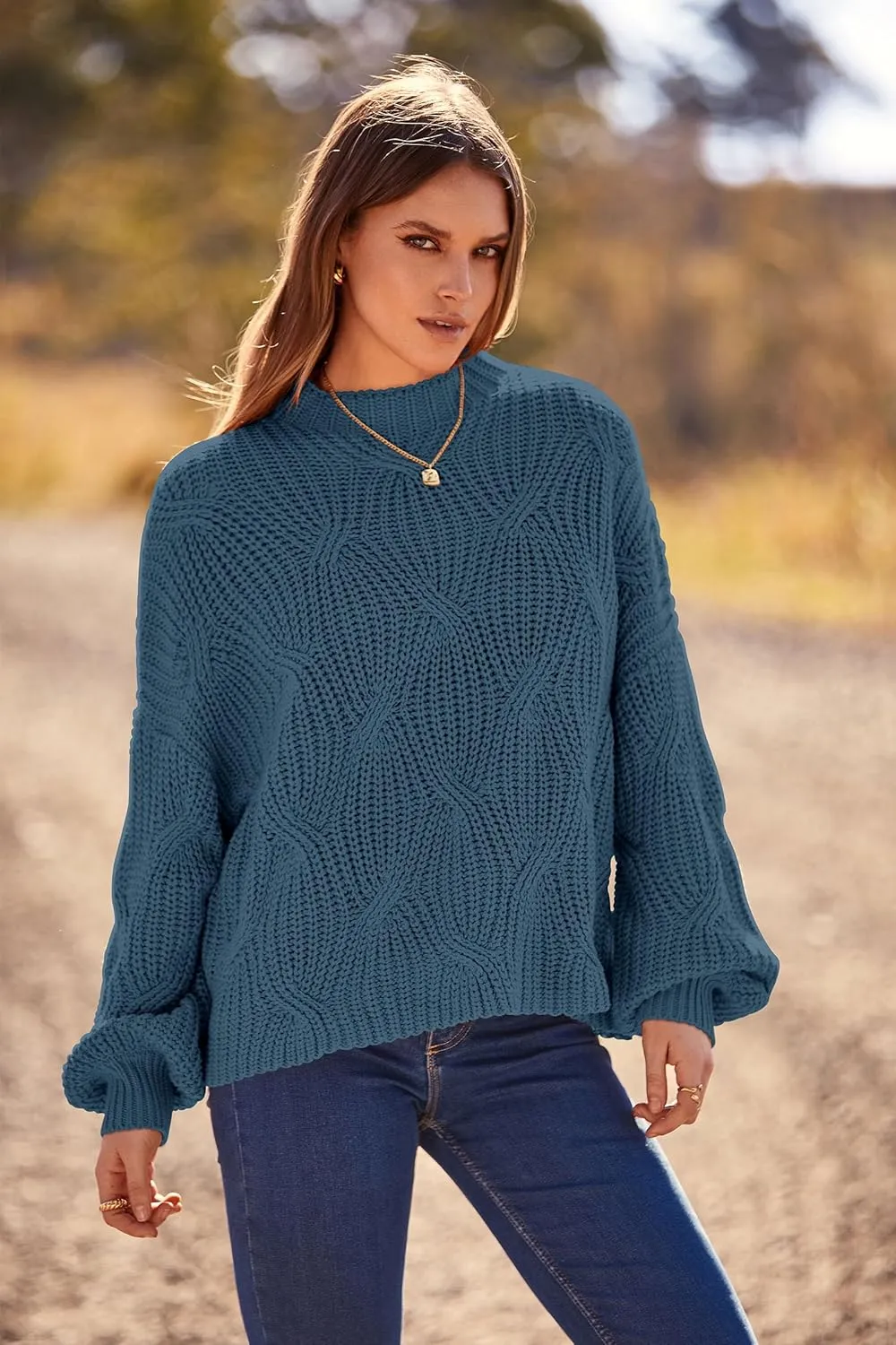 PRETTYGARDEN Women's Fall Oversized Pullover Sweaters Casual Crewneck Long Sleeve Chunky Cable Knit Tops Winter Clothing