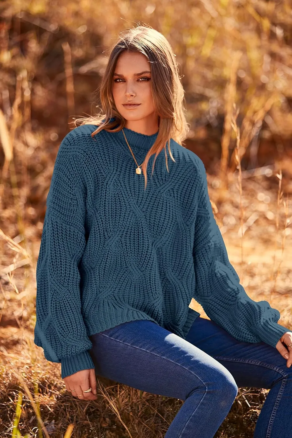 PRETTYGARDEN Women's Fall Oversized Pullover Sweaters Casual Crewneck Long Sleeve Chunky Cable Knit Tops Winter Clothing