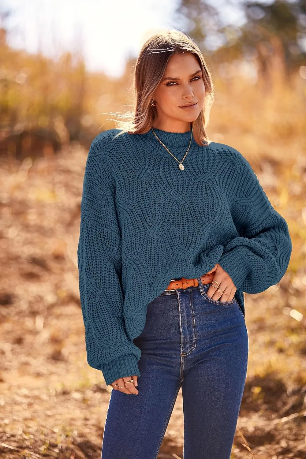 PRETTYGARDEN Women's Fall Oversized Pullover Sweaters Casual Crewneck Long Sleeve Chunky Cable Knit Tops Winter Clothing
